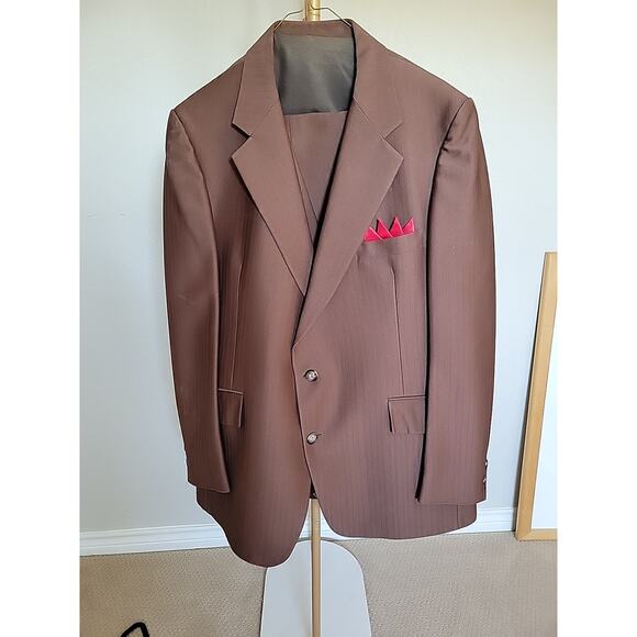 Vintage 1970's Double Knit Polyester 3 Piece Suit Brown - Picture 1 of 15